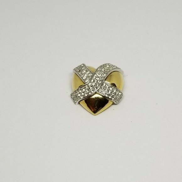 Vintage Givenchy Paris Heart Gold Tone Crystal Pin - Picture 1 of 10